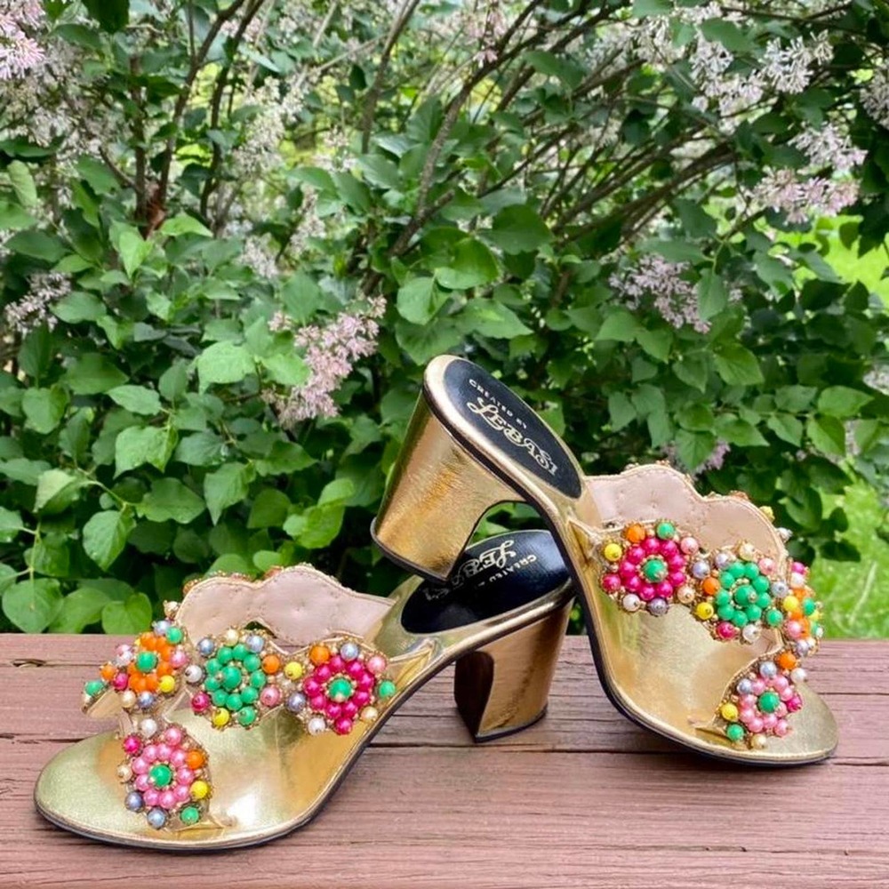 vintage beaded gold sandals